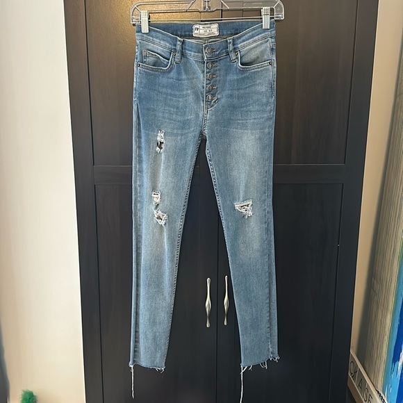 Free People Denim - Free People Button Fly High Rise Distressed Skinny Jeans Size W25